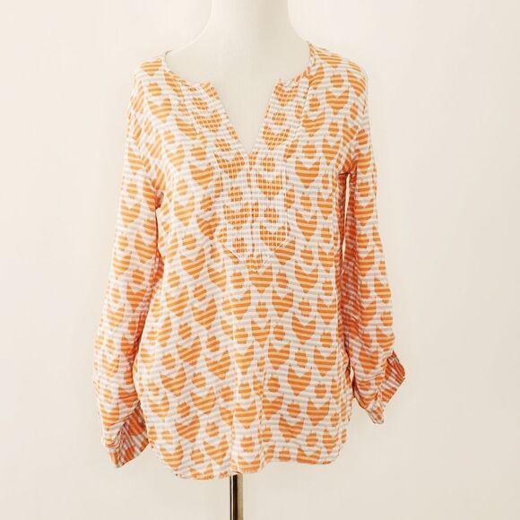 Tommy Hilfiger Burnout Striped Gray Orange Blouse High Low Hem Women Small - Picture 2 of 8